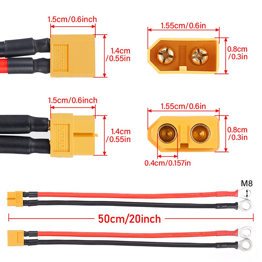 Female/Male XT60 to M8 Ring Eyelet Terminal Plug Connector Cable 50cm 10AWG RC ESC Charger Side Power for for RC Lipo Battery