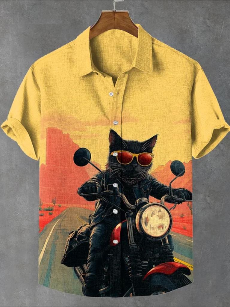 Летние мужские рубашки с короткими рукавами в стиле ретро с рисунком в стиле аниме и кошек, топы с короткими рукавами, модные повседневные рубашки для отдыха и улицы для мужчин