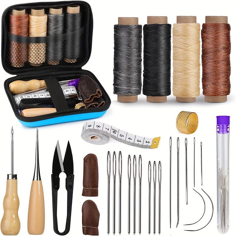 Leather Working Kit Leather Sewing Kit Large-Eye Stitching Needles, Waxed Thread, Leather Upholstery Repair Kit, Leather Working Tools and Supplies