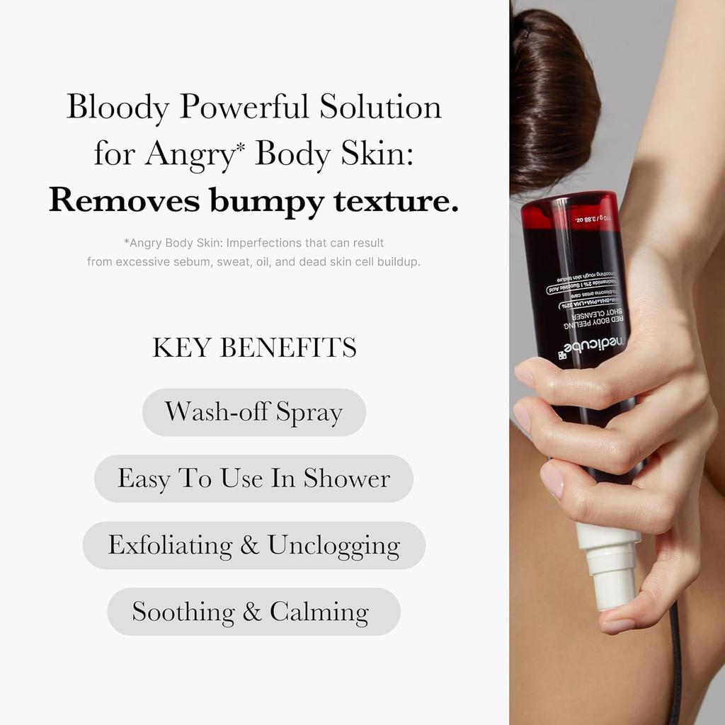 Medicube Red Body Peeling Shot 110 г Очищающий спрей для тела для кожи с клубникой