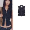 Autumn and Winter New Women Clothes Lapel Sleeveless Zipper Ornament Metal Details Waist Hugging Denim Vest 77036349