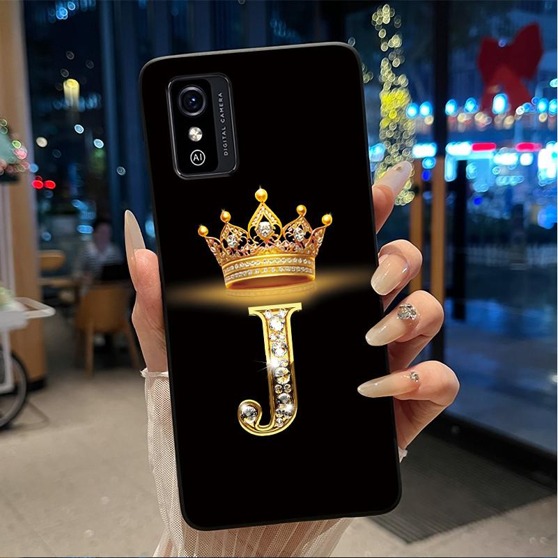 Shockproof  Phone Case For ZTE Blade L9 Silicone Black Soft Pretty A To Z Letter Glitter Crown Pattern Protective Back Case