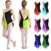 Kids Girls Sparkly Rhinestone Leotard Sheer Mesh Patchwork Sleeveless Bodysuit for Dance Gymnastics Figure Skating