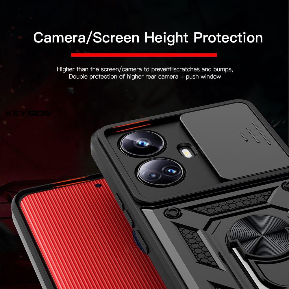 KEYSION Противоударный защитный чехол для Realme 10 Pro + 5G, защитное кольцо для объектива камеры с кольцом-подставкой, чехол для телефона для OPPO Realme 10 Pro