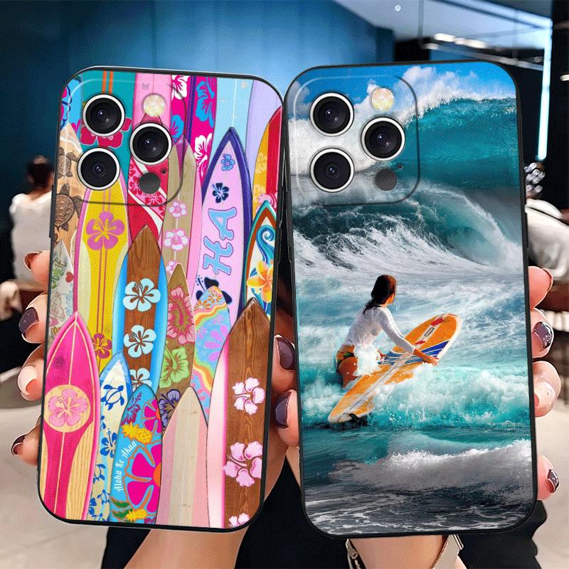 Чехол для телефона Surfboard Surfing Surf Summer Мягкий для iPhone 16 16E 17 Air 15 Pro Max 14 Plus 13 Mini 11 12 7 Черный Задняя крышка
