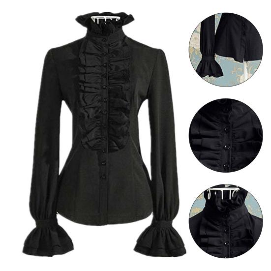 Женские топы в стиле ретро с рюшами, облегающие дышащие удобные однотонные модные блузки с длинными рукавами