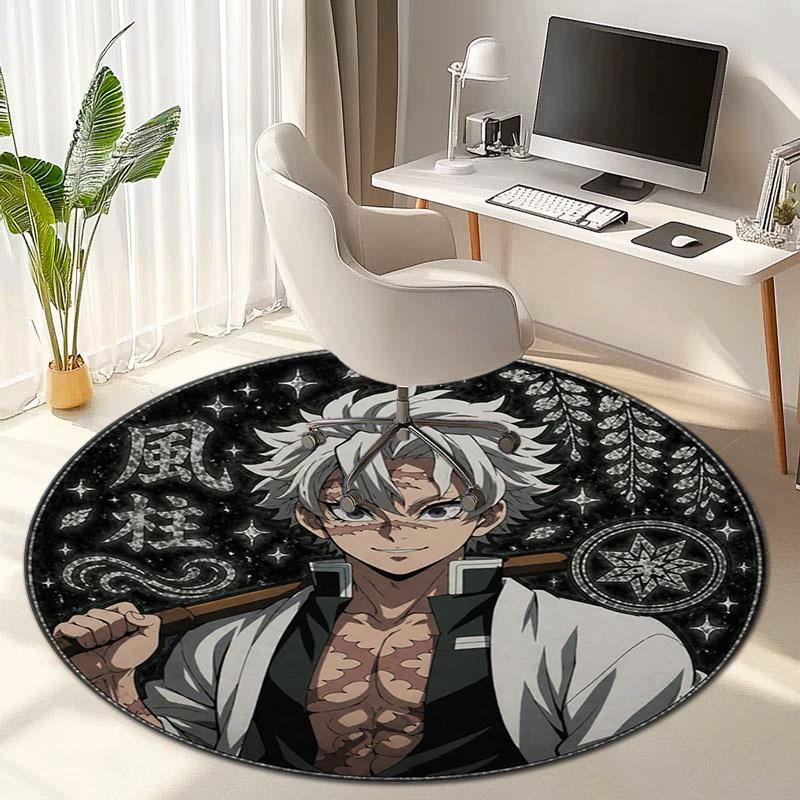 Classic Japanese-style cartoon Demon Slayer round rug, home soft decorative anti-slip yoga mat and chair mat, outdoor floor mat carpet K3
