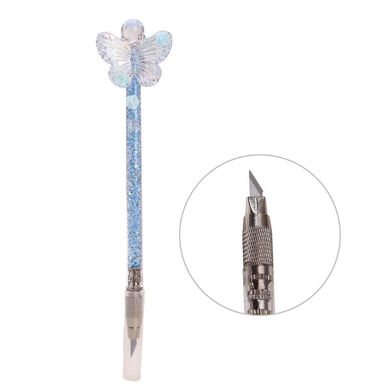 Exquisite Handmade Crushed Stone Butterfly Carving Pen Knife for Journals