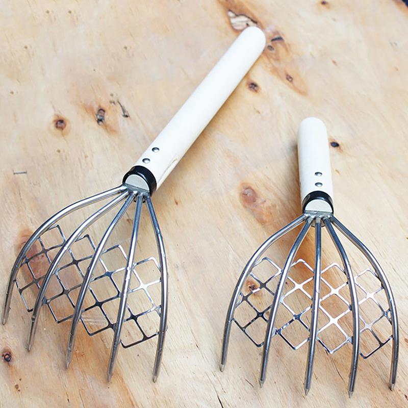 Грабли с сеткой, 5 когтей, деревянная ручка, грабли, инструмент для копания ракушек, инструмент для выкапывания морепродуктов