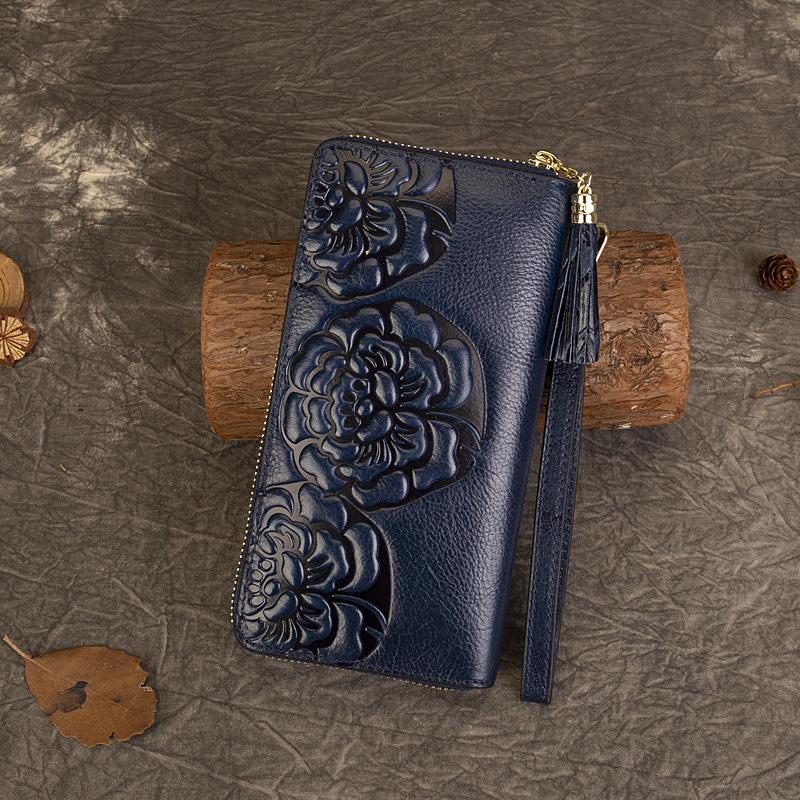 Purse Women's Spring Vintage Clutch Bag Multi-functional Embosed Money Clip for Women