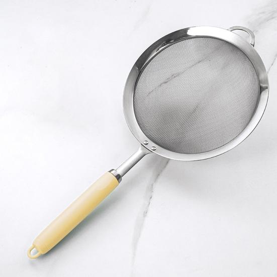 Сетчатый фильтр из нержавеющей стали 304, эргономичная ручка, мелкоячеистый фильтр, ложка, проволочный просеиватель для муки, металлический дуршлаг, скиммер, кухонные принадлежности