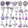 Purple Color Charms Fit Fashion Bracelets 925 Silver Zircon Eyes Bead Butterfly Witch Flower Charm Jewelry For Women