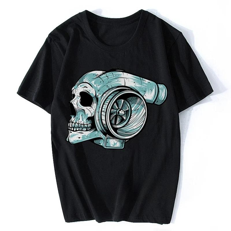 Fun Unisexs Skull Short Sleeve Outfit Turbo Boost Punk Unisex Summer Top Street Wear Cool Everyday Crewneck Wear