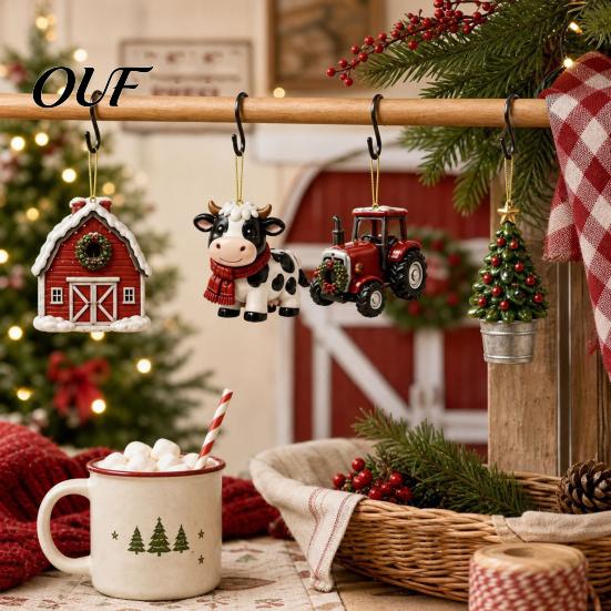 Farm Animal Hanging Ornaments Christmas Advent Calendar 24Pcs Acrylic 2D Ornament Set with Rustic Barn Kids Holiday Activity Sets Designs for