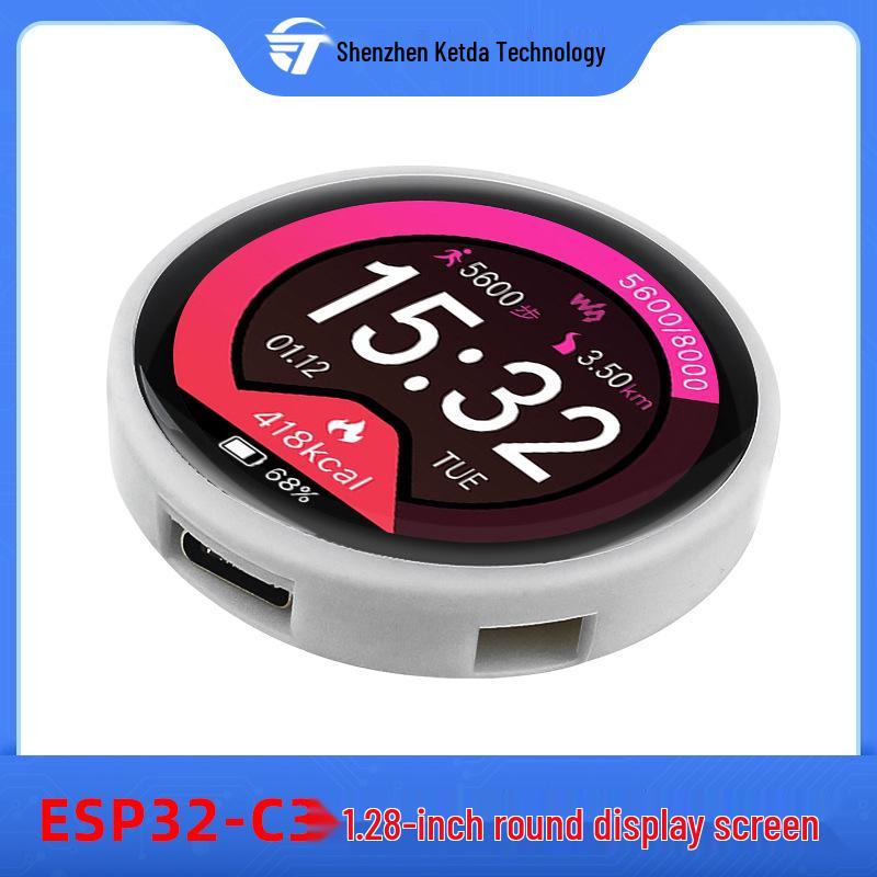 ESP32-C3 Dev Board with 1.28" Round LCD Touchscreen, WiFi, and Bluetooth Module