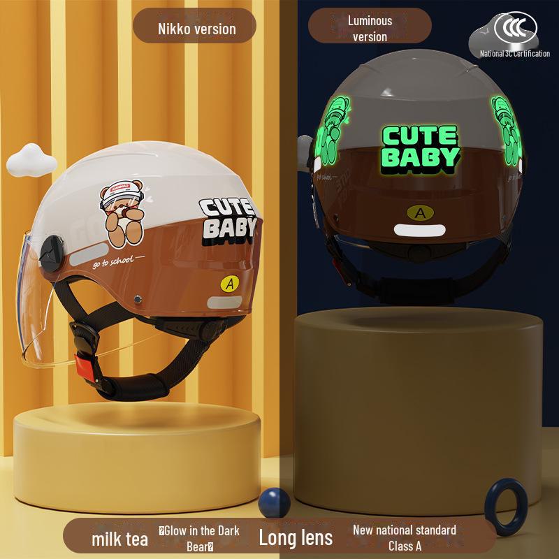 Детский сертифицированный 3C электрический шлем - солнцезащитный, всесезонный полушлем для мальчиков и девочек