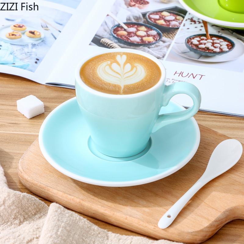 180 мл однотонная керамическая кружка с чашкой и блюдцем, американский изысканный набор для кофе латте, чашка и блюдце, простой домашний офисный набор для питья