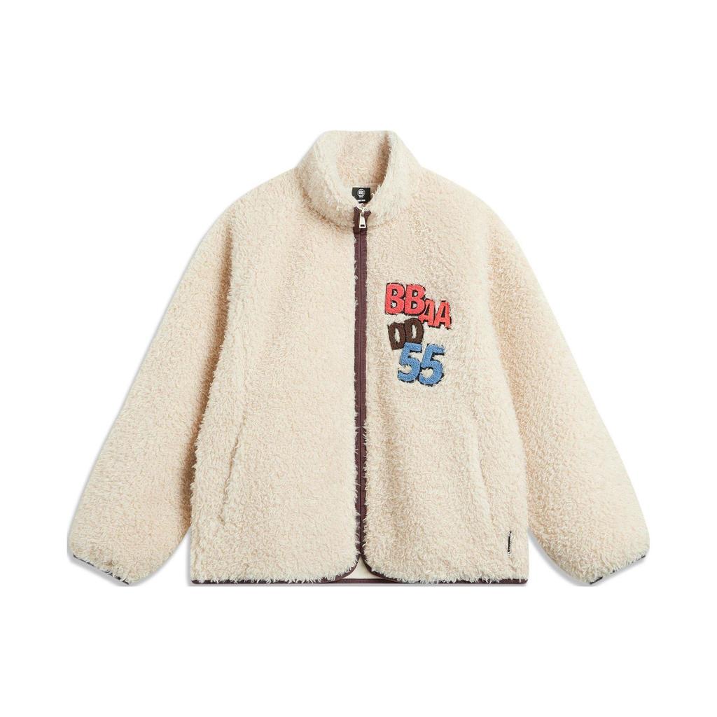 Li-Ning Вязаная флисовая куртка из овечьей шерсти с вышитыми буквами, мужская верхняя одежда, цвет гравийно-серый AFDT885-1