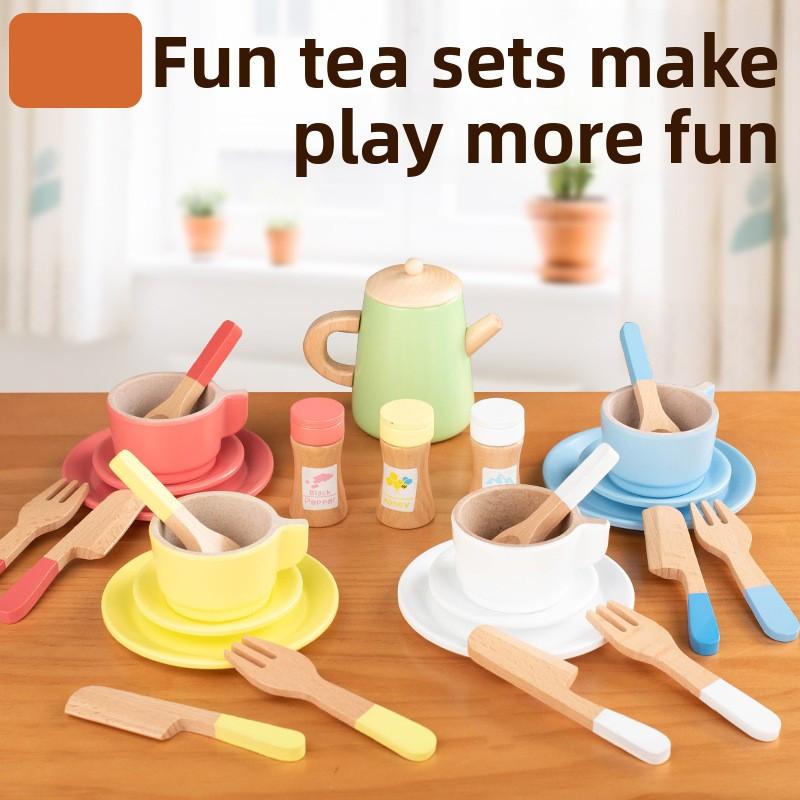 Afternoon Tea Wooden Cookies Cups Tableware Set Children Toys For Role Playing