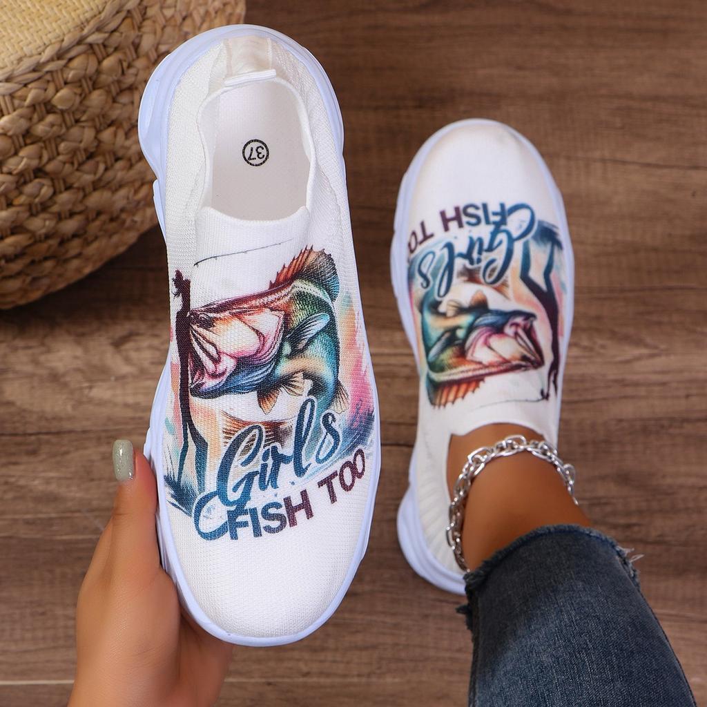 Буквы Цветочный принт Кроссовки на платформе для женщин Вязаные Повседневные Спортивные туфли Женские Нескользящие Дышащие Кроссовки для бега