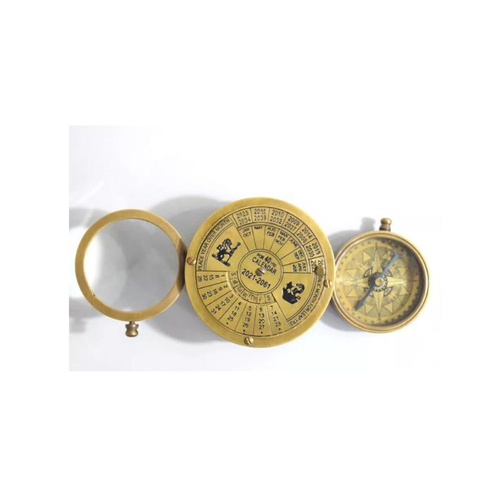 Vintage Brass Perpetual Calendar & Compass - Handmade Nautical Desk Gift