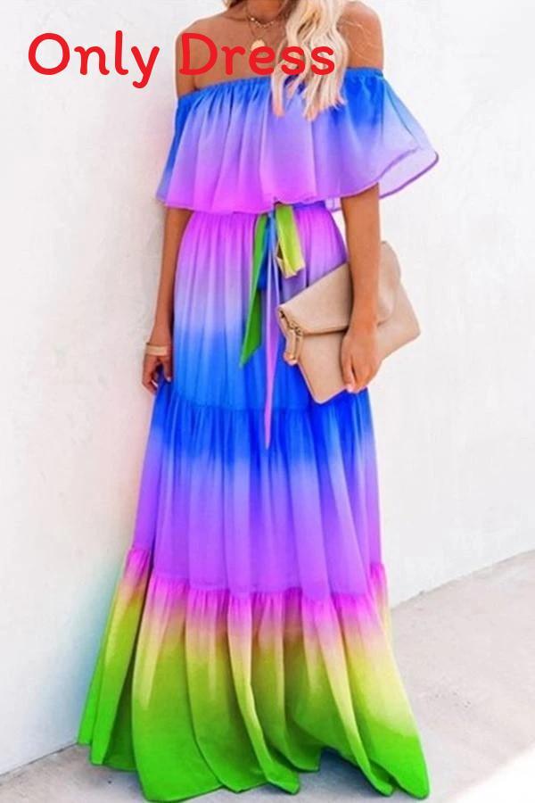 Long Dress With Floral Print And High Waist For Spring And Summer Casual Wear