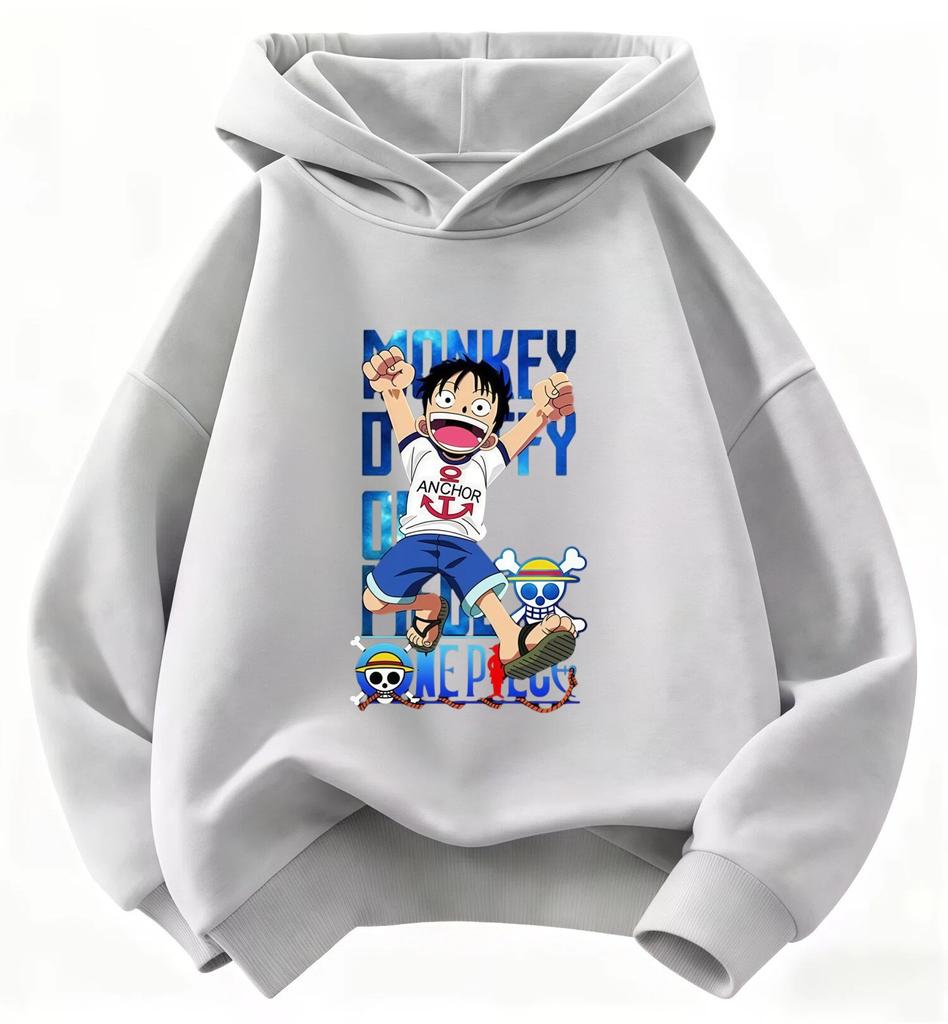 New children's animated series "One Piece" patterned printed hooded sports shirt - Fashionable and casual style