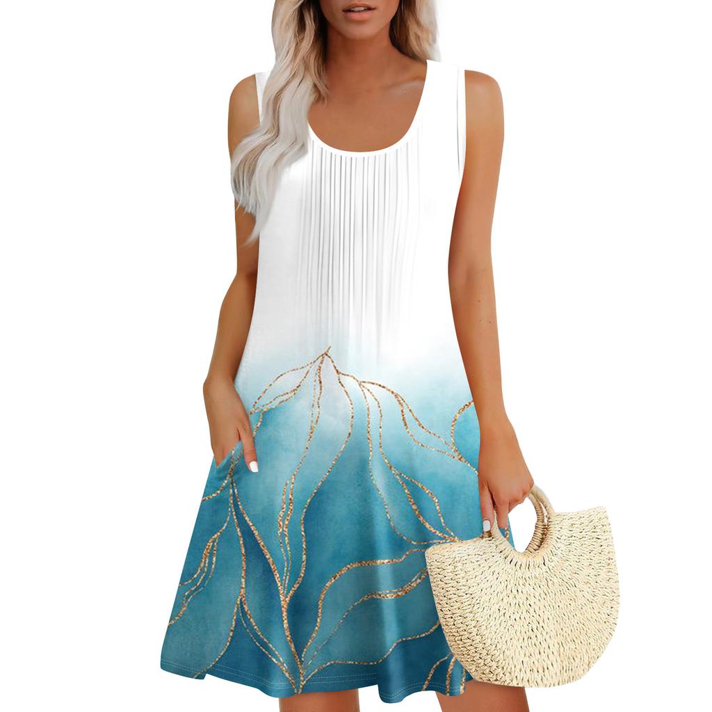 Womens Summer Dresses Loose  Sleeveless Sundresses Dress With Pockets