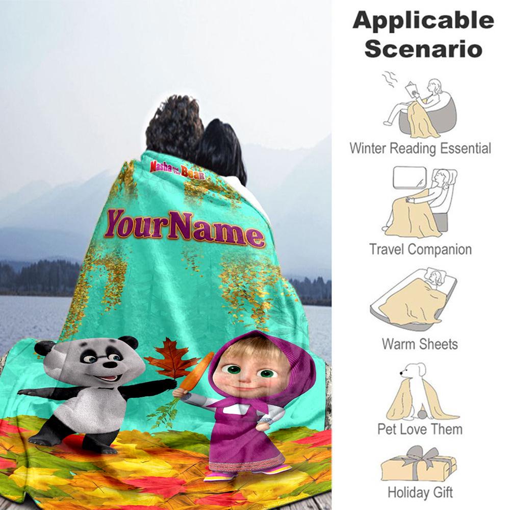 Masha Bear Customize Your Name Blanket Cozy Customizable Blanket Warmthful Decor for Bed Bedding Livingroom Sofa All-Season Use
