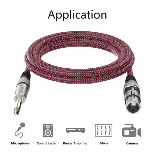 XLR Female to 1/4 Inch TS Cable, 2M (2 Pieces), UGOMI Nylon Braided Microphone Cable, TS 6.35mm Mono Unbalanced Microphone Cable (TS to XLR Cable)