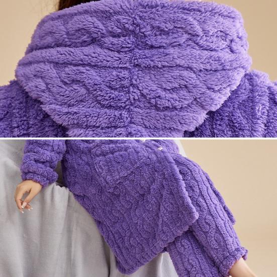 Комплект из 2 предметов: женский зимний халат и брюки, толстый флис, сохраняющий тепло, однобортный халат с капюшоном и карманами, свободная домашняя одежда, брюки, одежда для сна, пижама