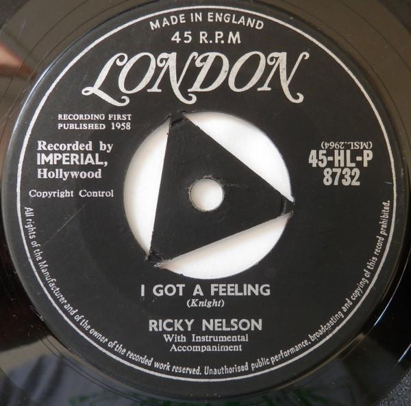 7-дюймовая пластинка RICKY NELSON I Got A Feeling 45HLP8732 LONDON 1958 UK Rock Б/у