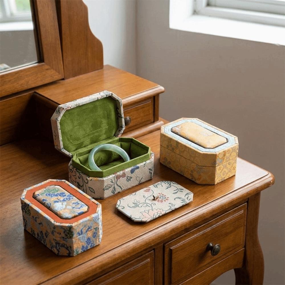 Hard Shell Brocade Jewelry Box Multiple Colors Bangle Storage Box Women Jewelry Storage