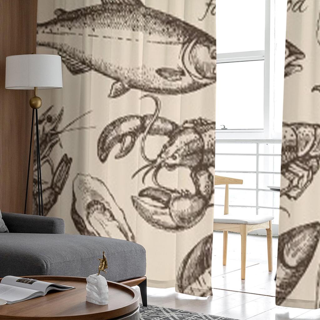 Эскиз Тюлевые шторы с морепродуктами для гостиной Прозрачная штора Спальня Вуаль Органза Декоративные оконные шторы