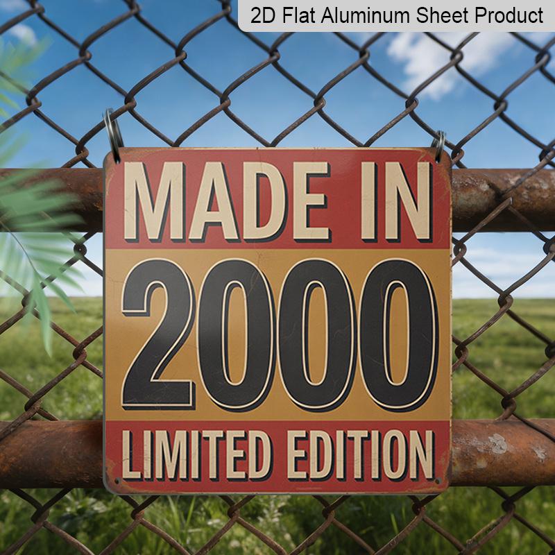 2D Flat, 1pc Vintage 2000 Limited Edition Metal Aluminium Plaque - Retro Wall Art with "MADE IN" Text & Red-Brown Nostalgic Decor, Collectible for