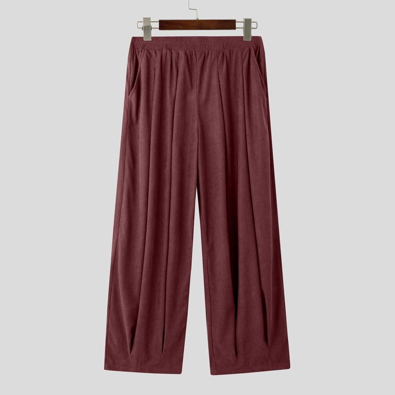 INCERUN Мужские вельветовые повседневные брюки с эластичной талией и заниженным шаговым швом