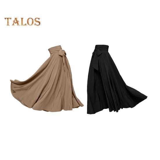 Женская макси-юбка на шнуровке с высокой талией трапециевидной формы, большие качели, сплошной цвет, широкая полоса, плиссированная длина до щиколотки, свободная весенне-летняя юбка в коммутационном стиле