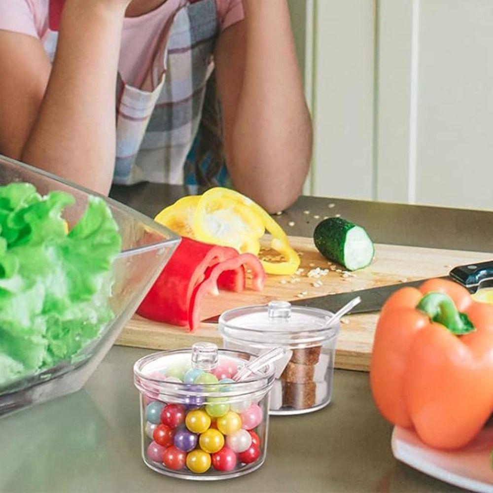 Anti-fall Acrylic Sugar Bowl Transparent Condiment Container Durable Seasoning Jar  Dining Table