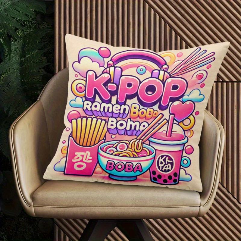 Чехол на декоративную подушку в стиле K-pop с принтом рамена и боба, подходит для дивана, спальни, гостиной, яркий подарок для любителей K-food и поп-культуры