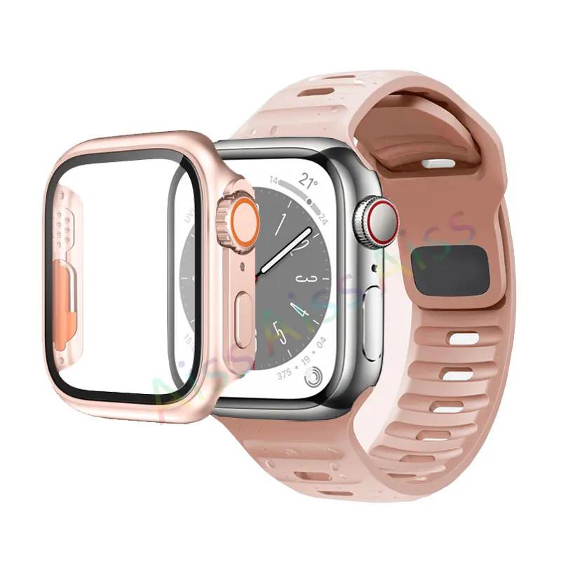 Case+Strap For Apple Watch Band 45mm 44mm 42mm 40mm Smart Silicone Bracelet Iwatch Series 3 4 5 6 Se 7 8 Change To Ultra Case