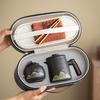 Retro Chinese Style Ceramic Tea Set Outdoor Tea Cup Camping Travel Express Set Simple Leather Bag