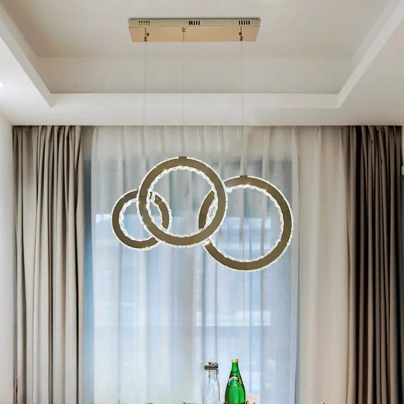 Люстры светодиодные подвесные светильники для столовой современные роскошные кристаллы подвесной светильник круглая сталь светодиодная подвесная люстра освещение лампа