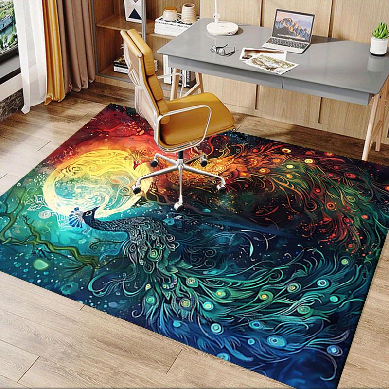 Colorful Peacock Chair Mat: Office Carpet, Oversized Rug for Home Decor, Sofa Mat, Desk Pad Gift Suitable for Bedroom, Living Room, Any Room
