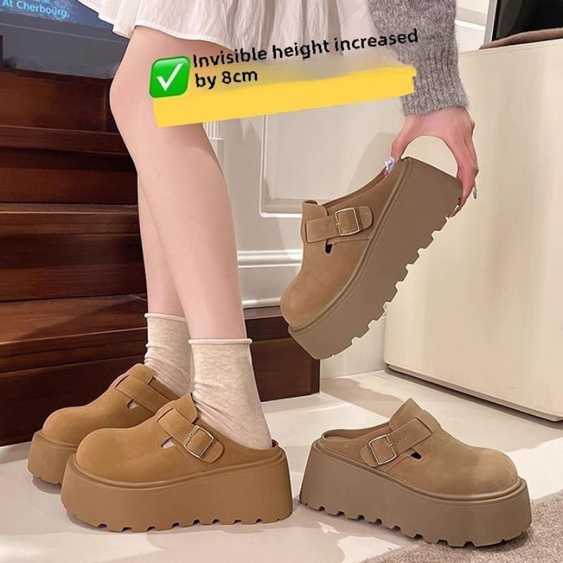 Ленивая уличная обувь Баотоу женские полушлепанцы 2025 весна новинка толстая подошва увеличение высоты 8 см сандалии на один шаг