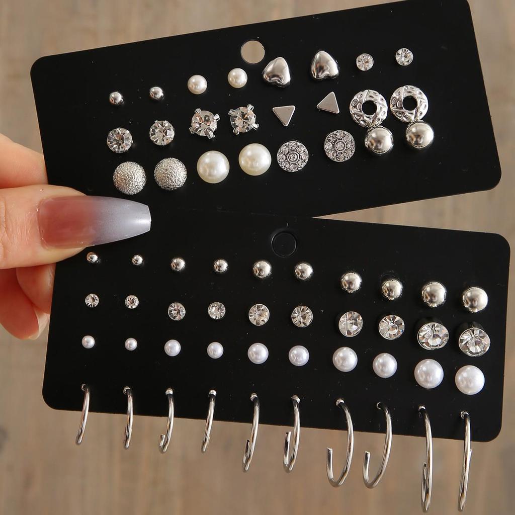 12-Piece Retro Pearl Stud Earring Set: European & American Minimalist Three-Color Collection