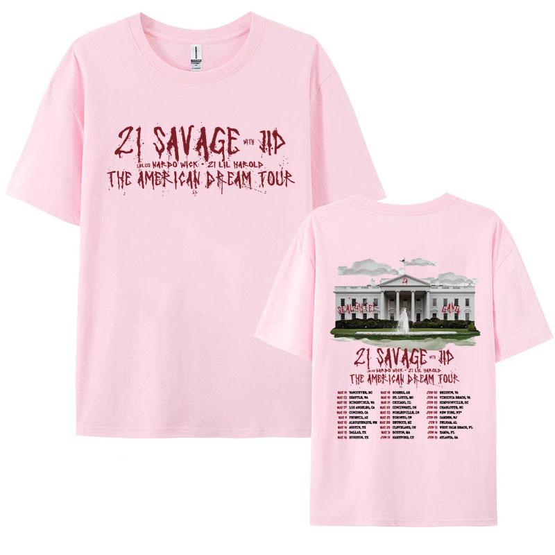 Рэпер 21 Savage Тур 'Американская мечта' 2024 Концертные футболки Мужские Женские Хип-Хоп Винтажная Оверсайз Футболка Харадзюку Уличная Одежда