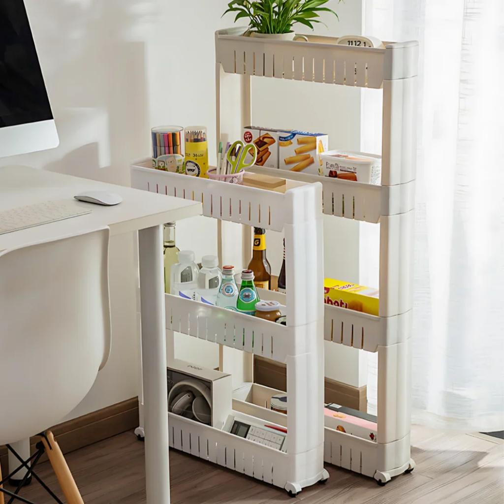 Narrow Seam Shelf Multi-Layer Movable Storage Rack with Pulley Organizer Office Bathroom Kitchen Storage Shelf