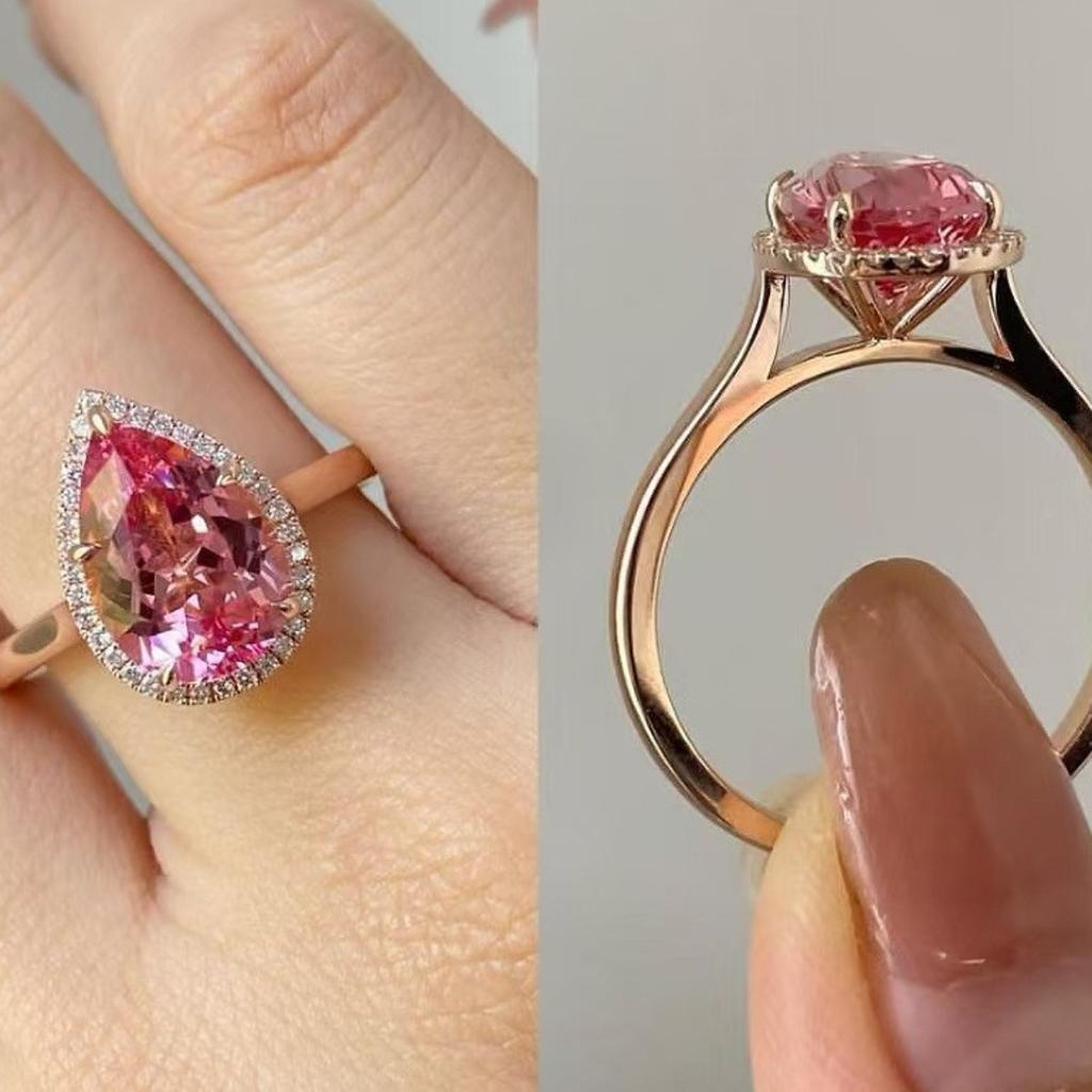 Luxury Supply Gold Ring Female, Pink Diamond Water Drop High Carbon Zircon Diamond Ring Ring Direct Sales