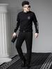 European Style Fake Two-Piece Sweater for Men, 2025 Autumn and Winter New Round Neck High-End Printed Warm Knit Base Shirt