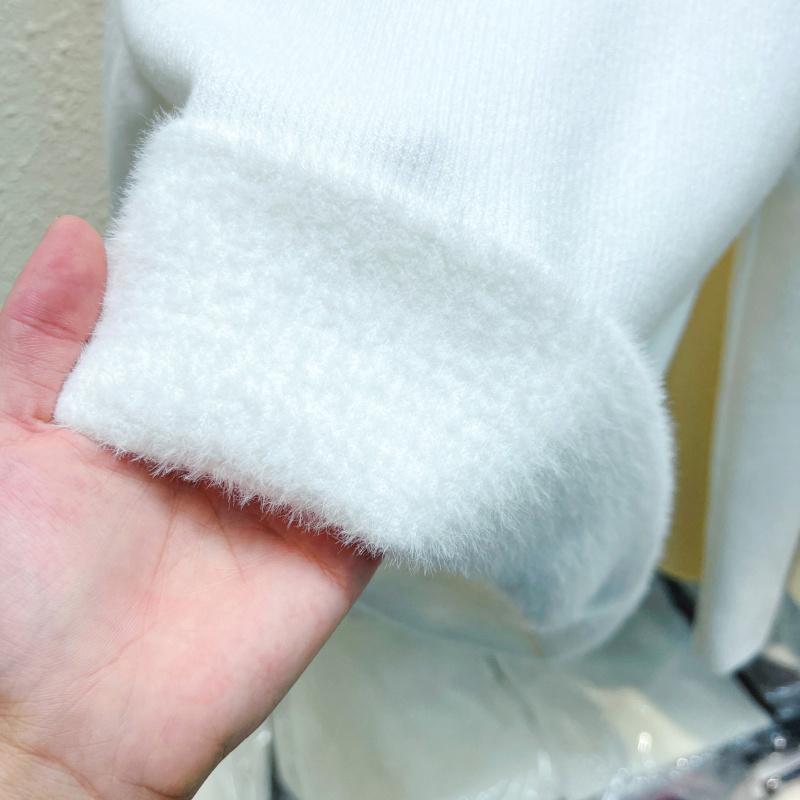 Autumn Warm Velvet Knitted Women's Sweater Casual Winter New Thicken Half High Collar Base Pullover Sweaters Elegant Solid Slim Plush Knitwears 25206